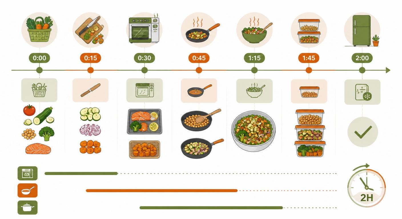 Déroulé minuté d'une session de batch cooking de légumes en deux heures