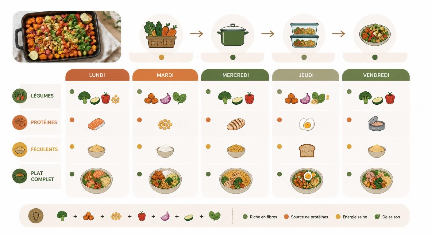 Menu d'une semaine type de batch cooking de légumes équilibré