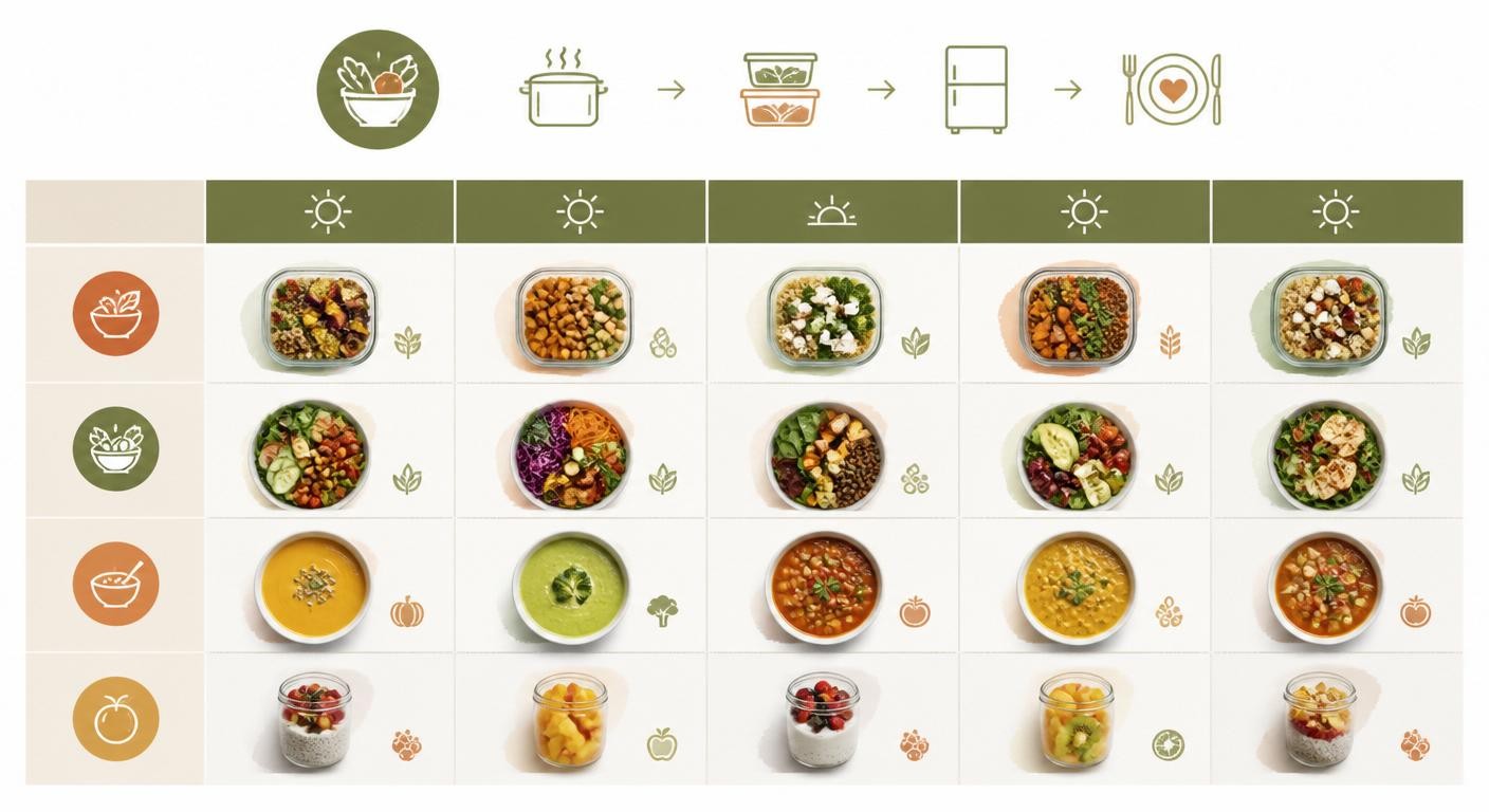 Planning hebdomadaire de repas à base de légumes batch cookés