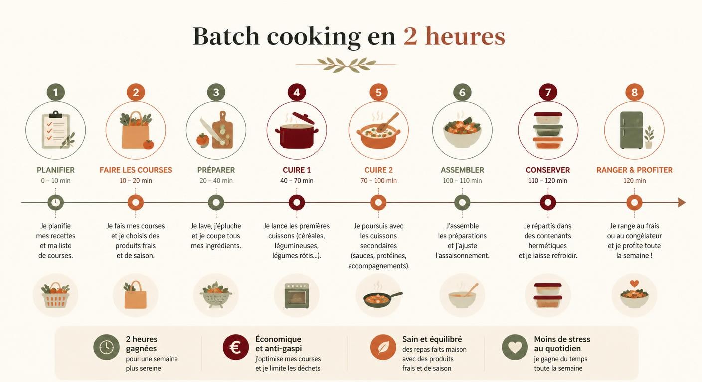 Séquence horaire deux heures du batch cooking menu semaine