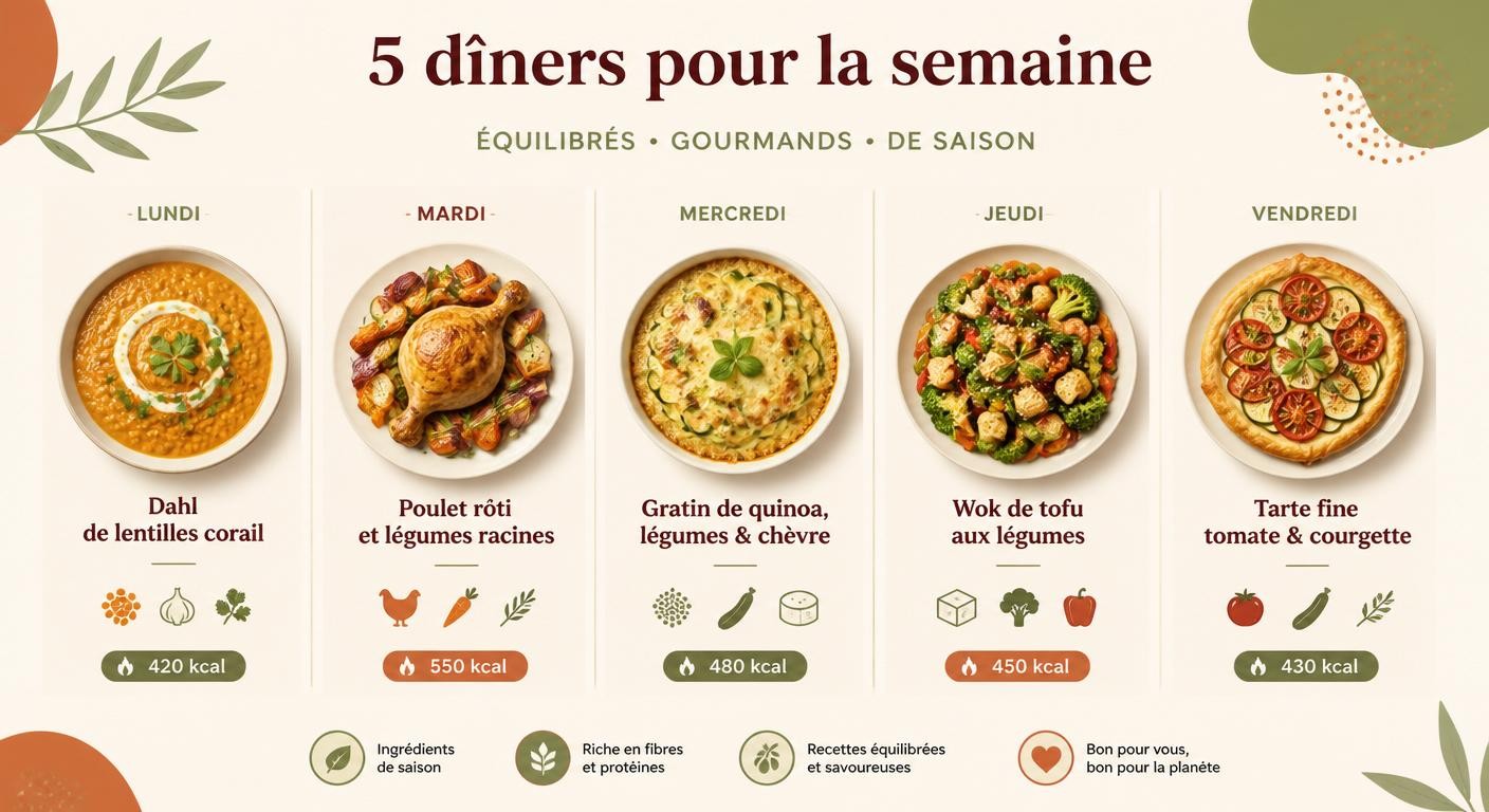 Menu batch cooking semaine en cinq dîners équilibrés