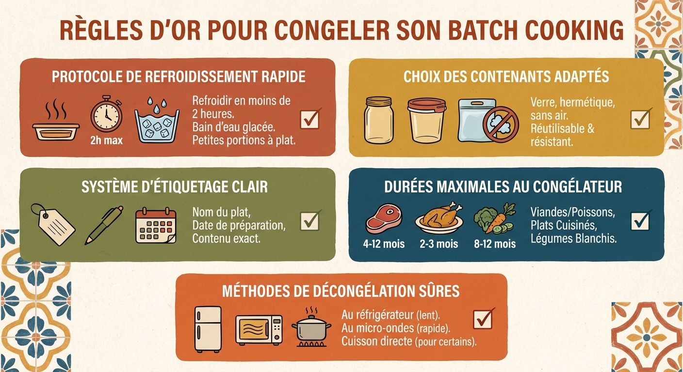 Infographie des règles essentielles pour congeler ses plats de batch cooking