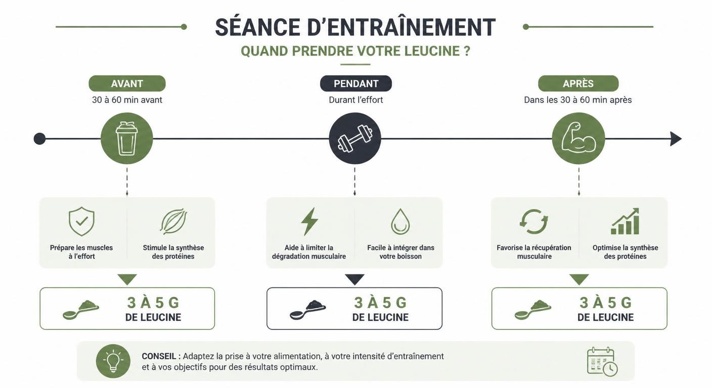 Frise du timing et du dosage des BCAA autour de l'entraînement