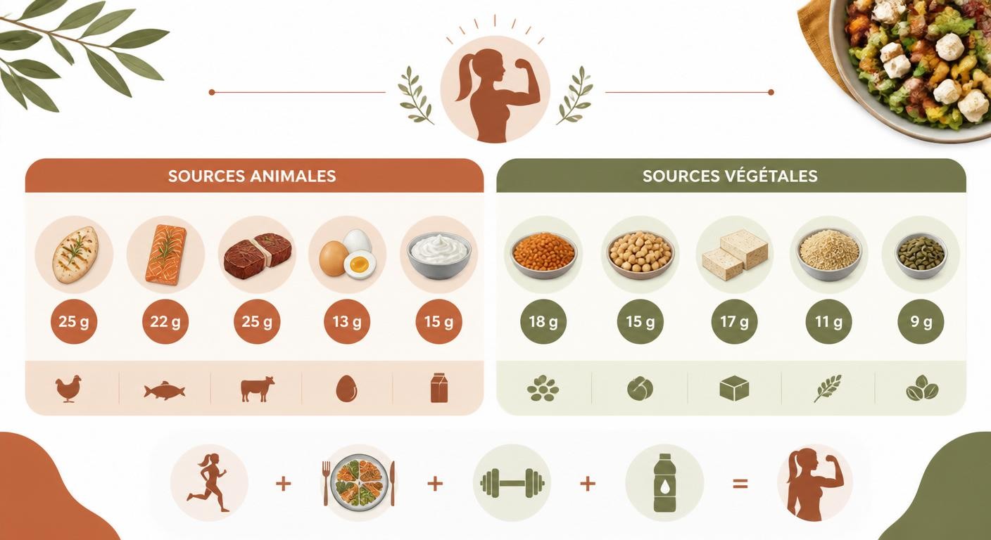 Infographie des sources de protéines et de leurs apports pour la femme sportive