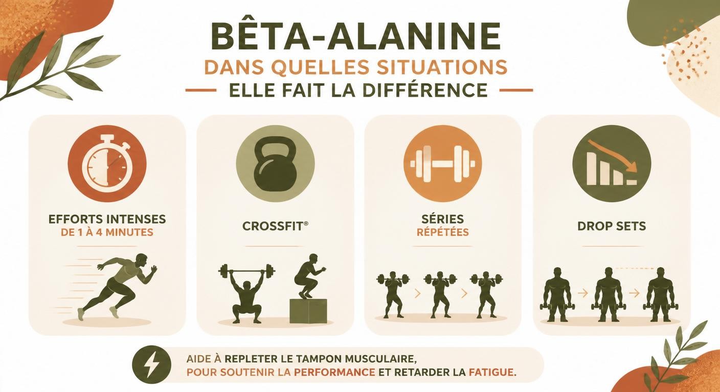 Infographie des situations d'entraînement où la bêta-alanine est efficace