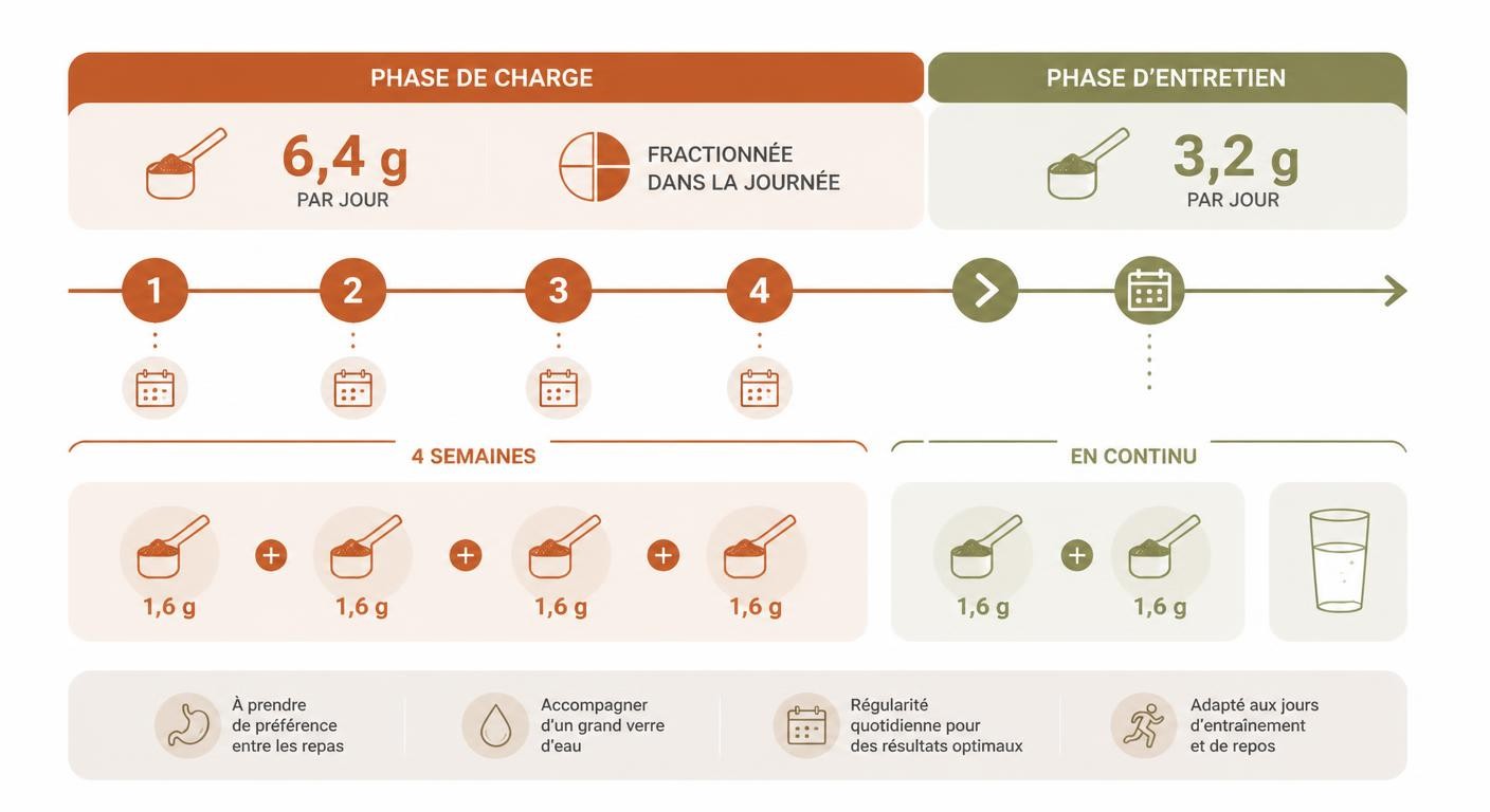 Infographie du protocole de dosage bêta-alanine charge et entretien
