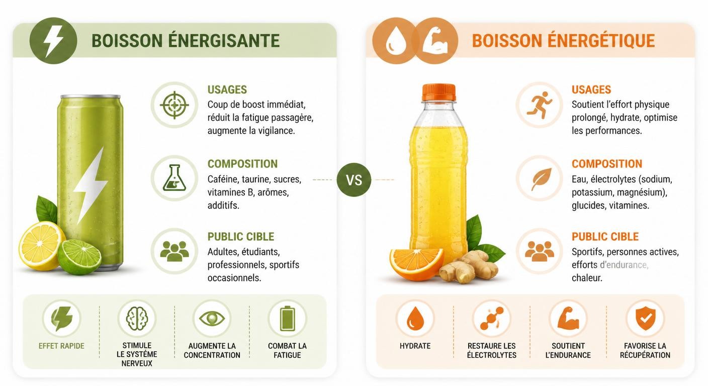 Infographie comparant boisson énergisante et boisson énergétique
