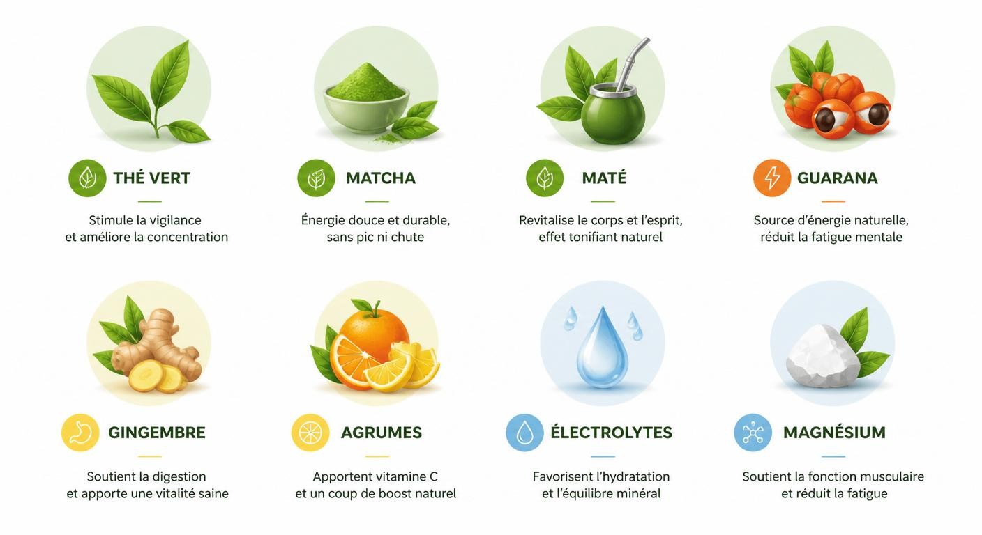 Infographie des ingrédients naturels qui donnent de l'énergie sans sucre