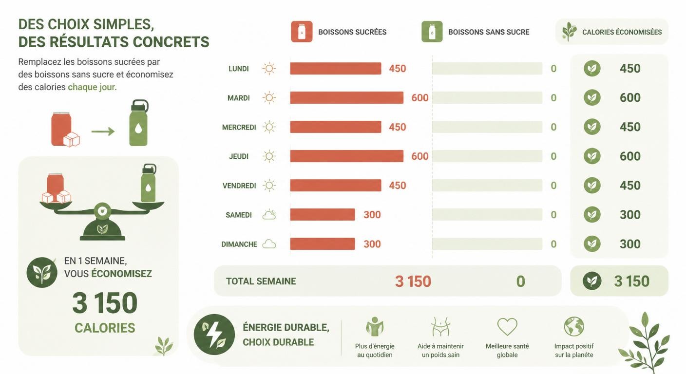 Infographie des calories économisées avec des boissons sans sucre