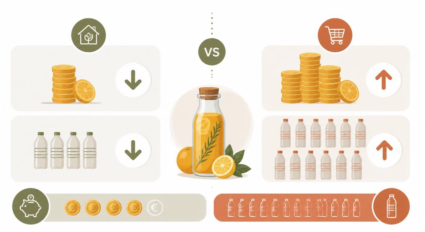 Infographie des économies et de la réduction des déchets d'une boisson de l'effort maison