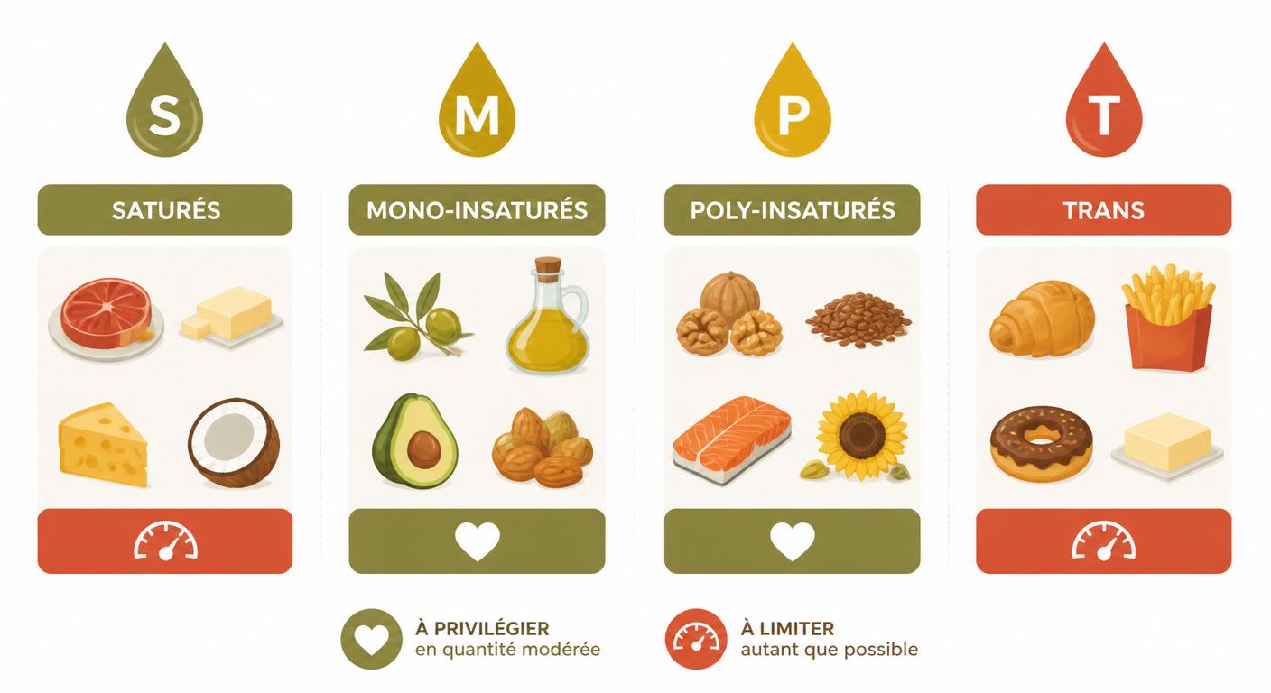 Infographie des 4 familles d'acides gras alimentaires