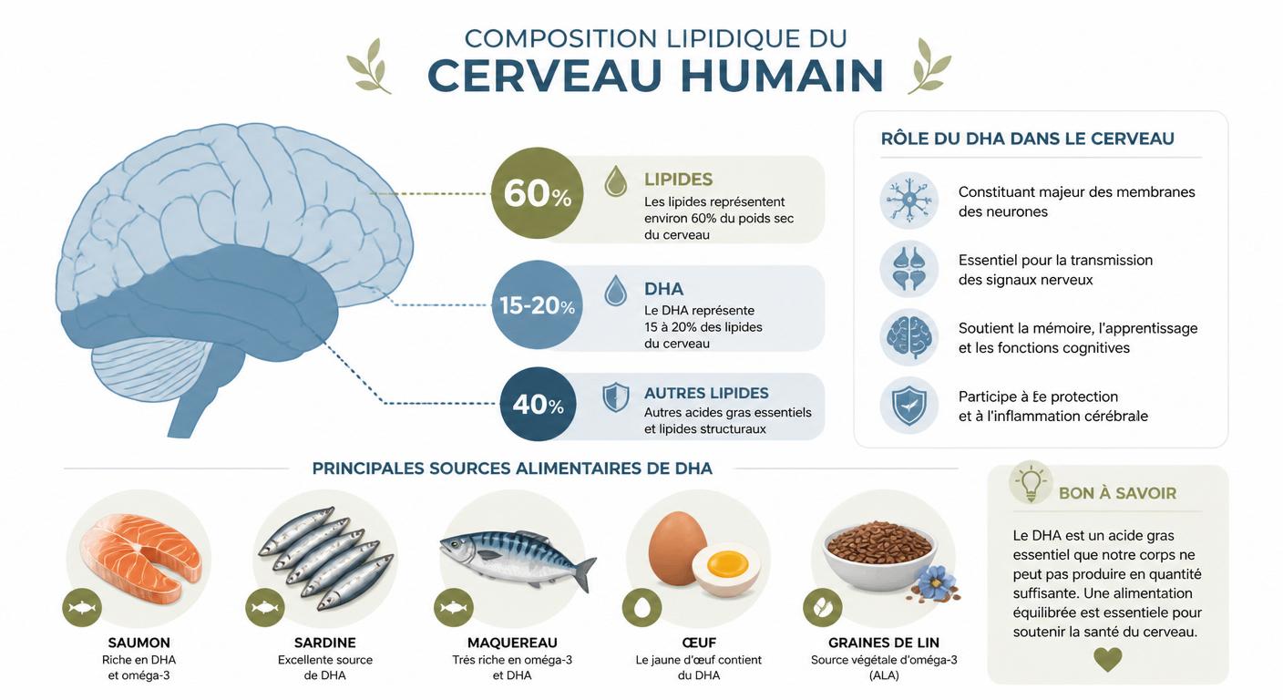Infographie DHA et composition lipidique du cerveau