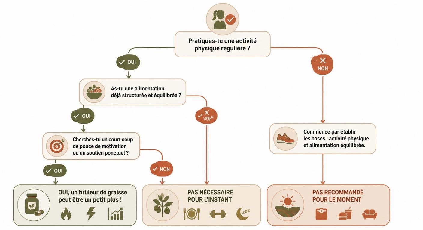 Infographie en diagramme de décision indiquant pour quel profil un brûleur de graisse peut être un petit plus.