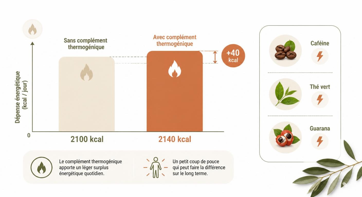 Infographie en barres comparant la dépense énergétique avec et sans thermogénique.