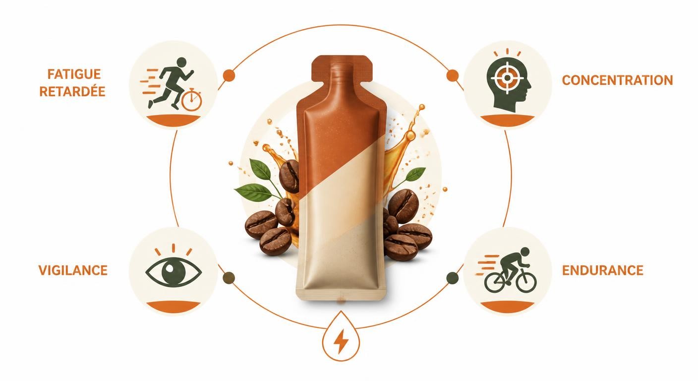 Infographie des bénéfices d'un gel sport à la caféine sur l'endurance