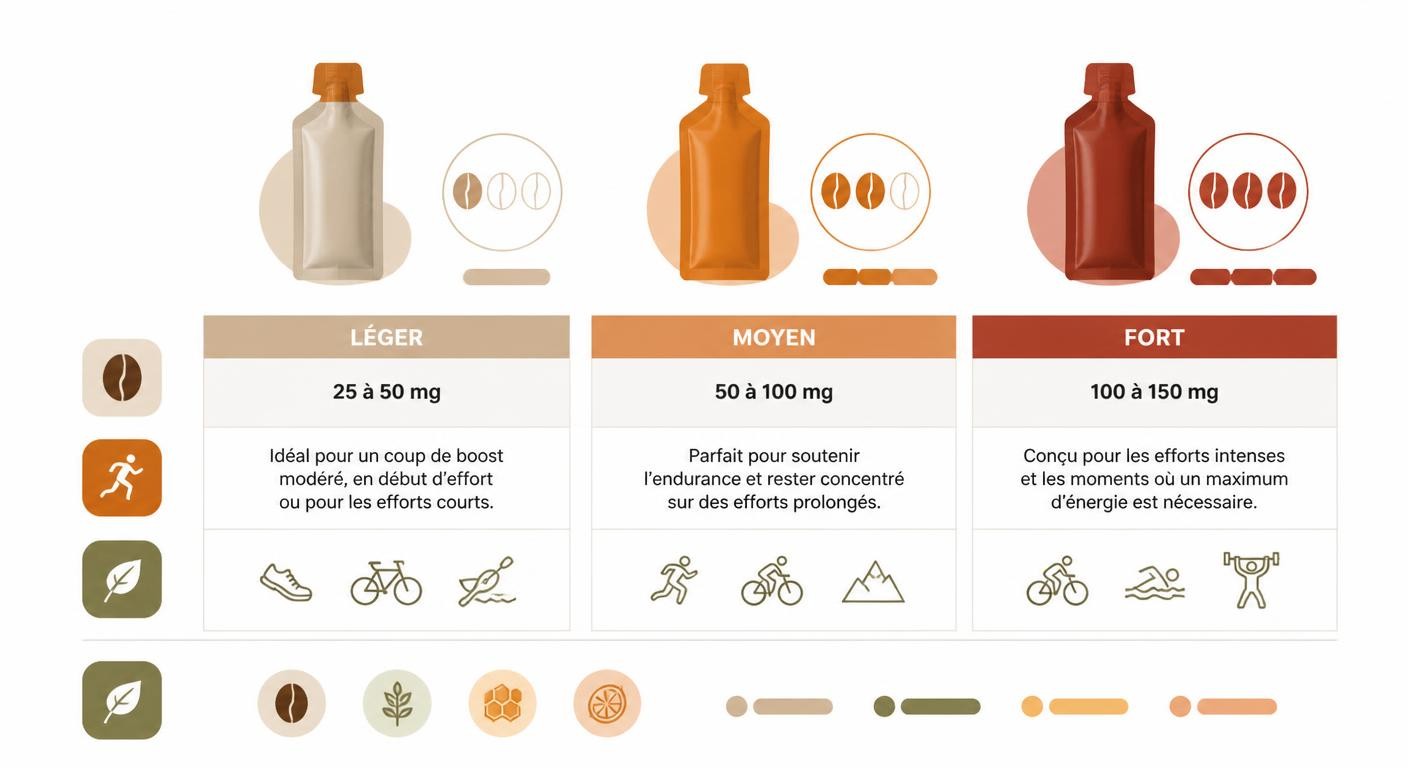 Comparatif des gels caféinés par niveau de caféine et par discipline