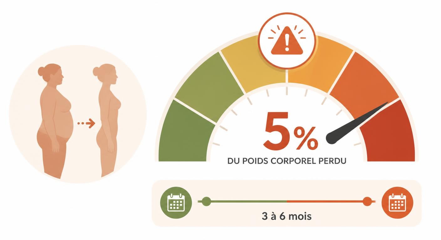 Infographie du seuil d'alerte de 5 % de perte de poids sur 3 à 6 mois