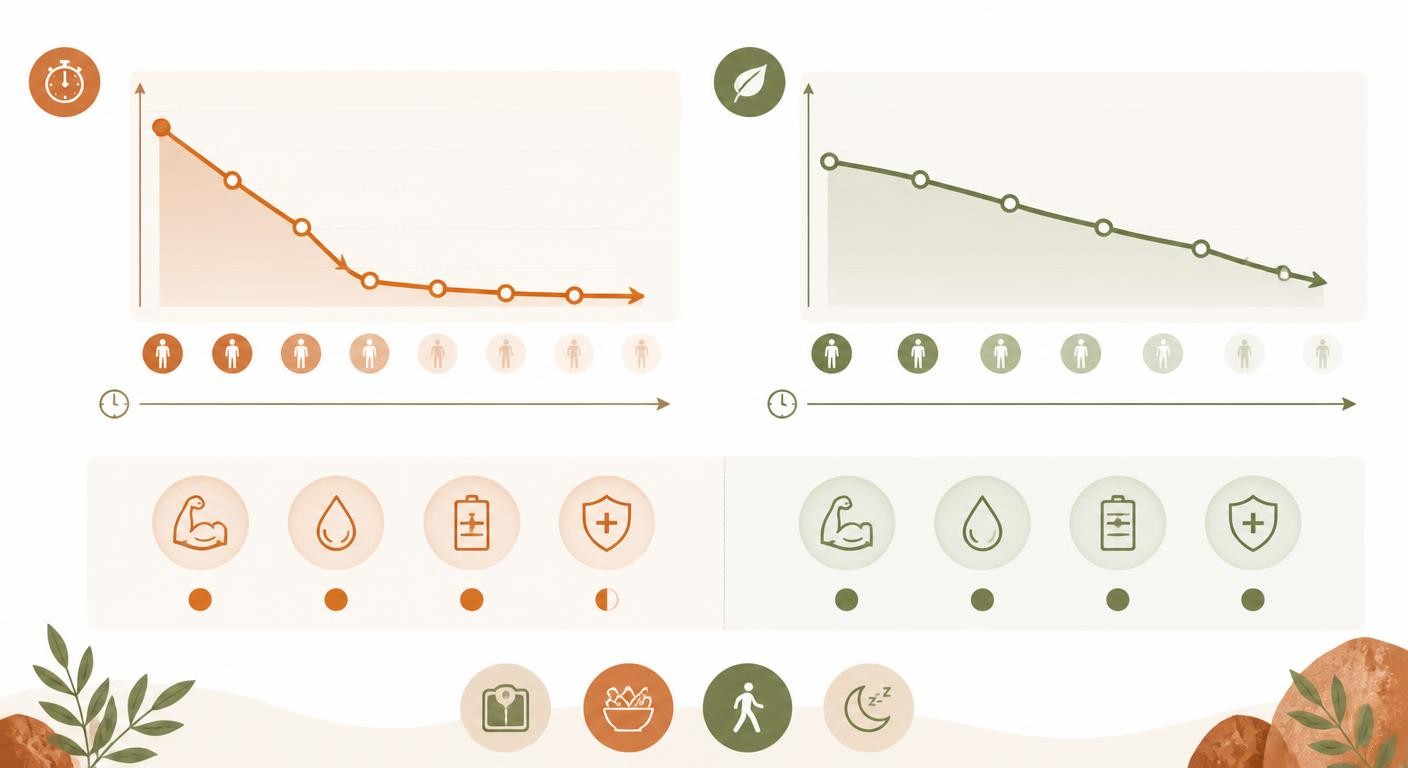 Infographie comparant une perte de poids rapide et une perte progressive dans le temps