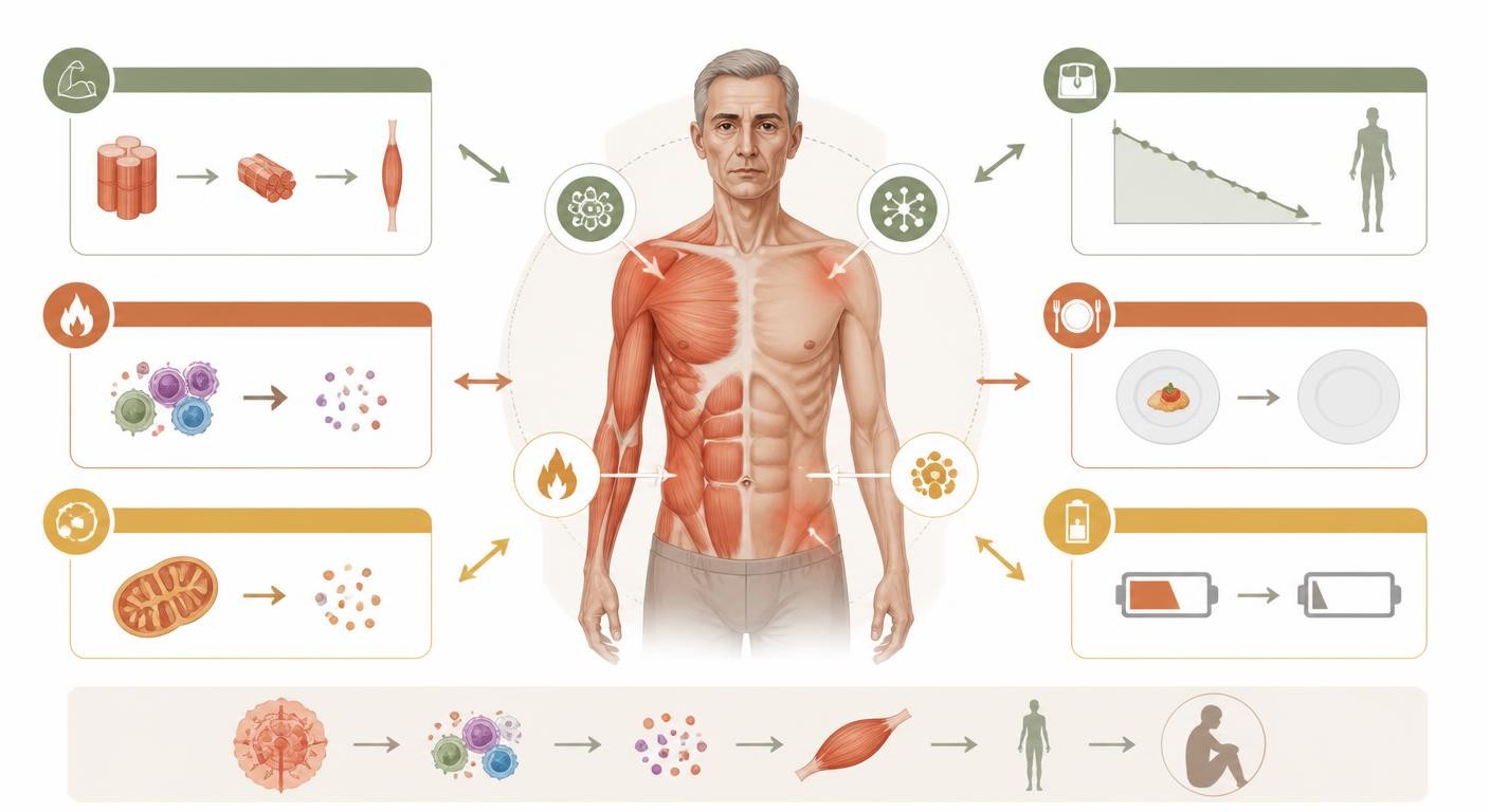 Infographie expliquant la cachexie cancéreuse et la fonte musculaire