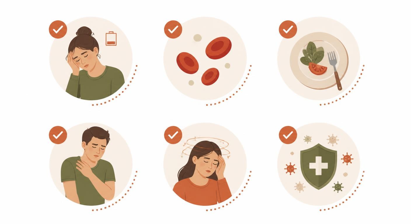 Infographie des signes associés à la perte de poids : fatigue, anémie, perte d'appétit