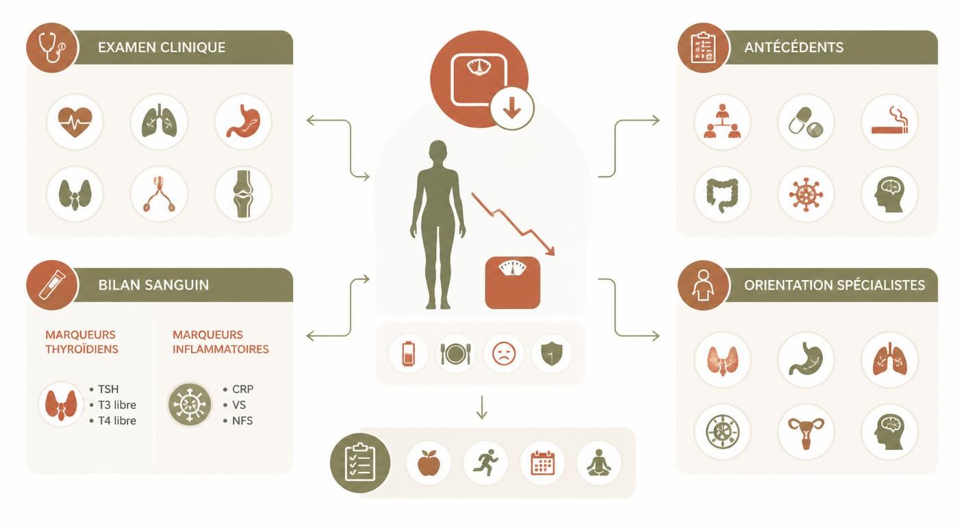 Infographie du bilan médical en cas de perte de poids inexpliquée