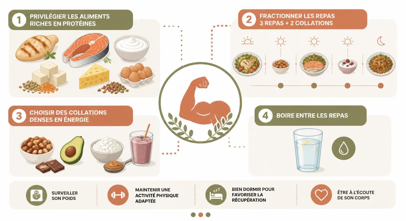 Infographie de l'alimentation adaptée pour préserver la masse musculaire