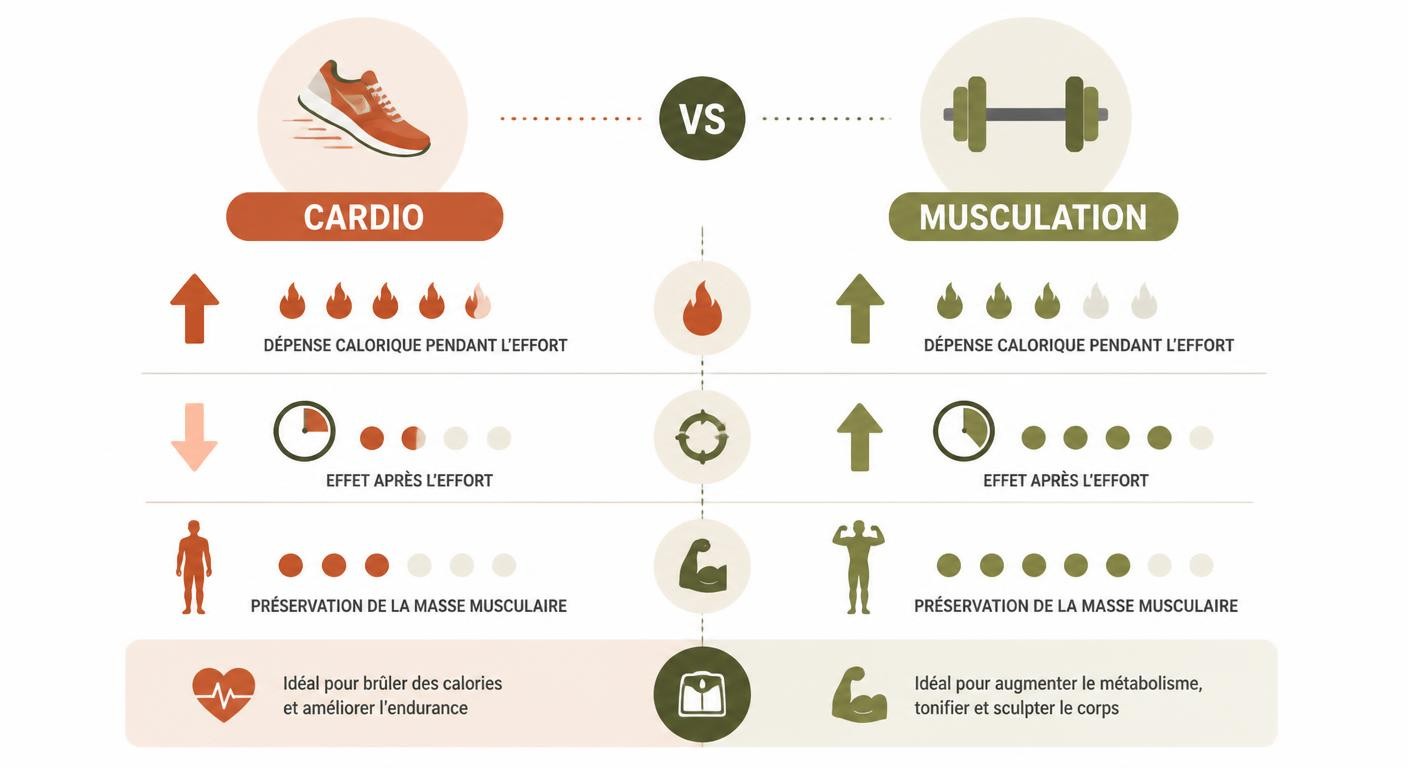 Infographie comparant le cardio et la musculation pour la perte de poids