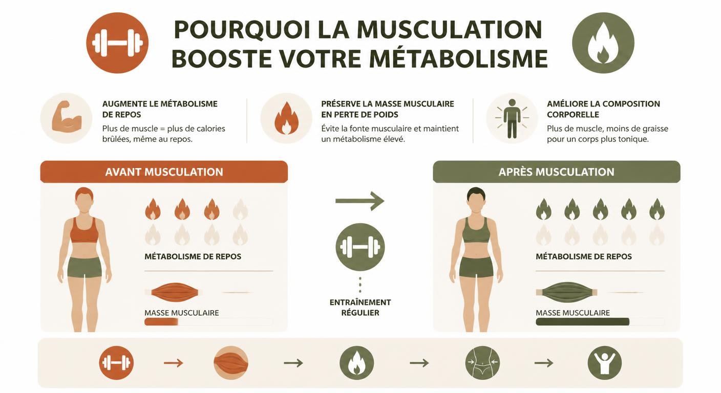 Infographie expliquant comment la musculation booste le métabolisme pendant la perte de poids