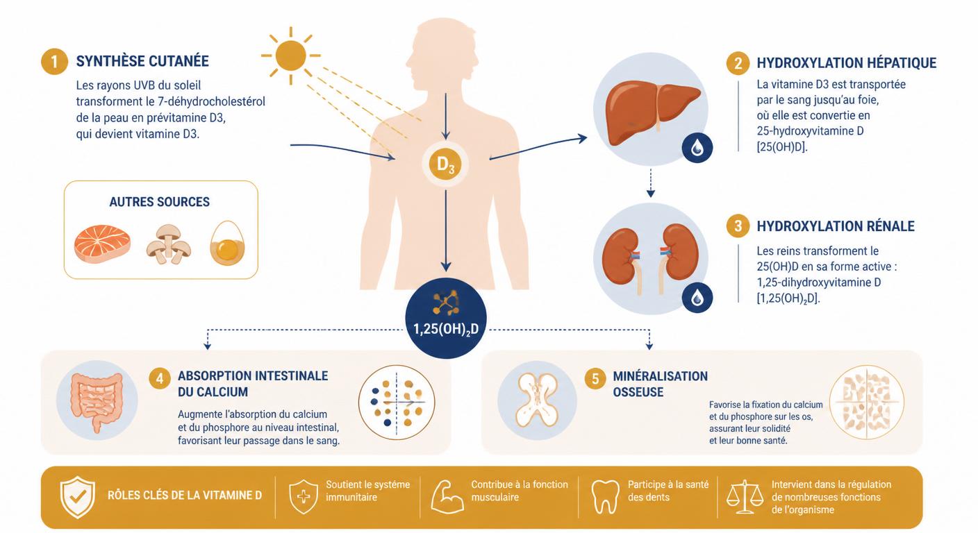 Schéma du métabolisme de la vitamine D dans l'organisme