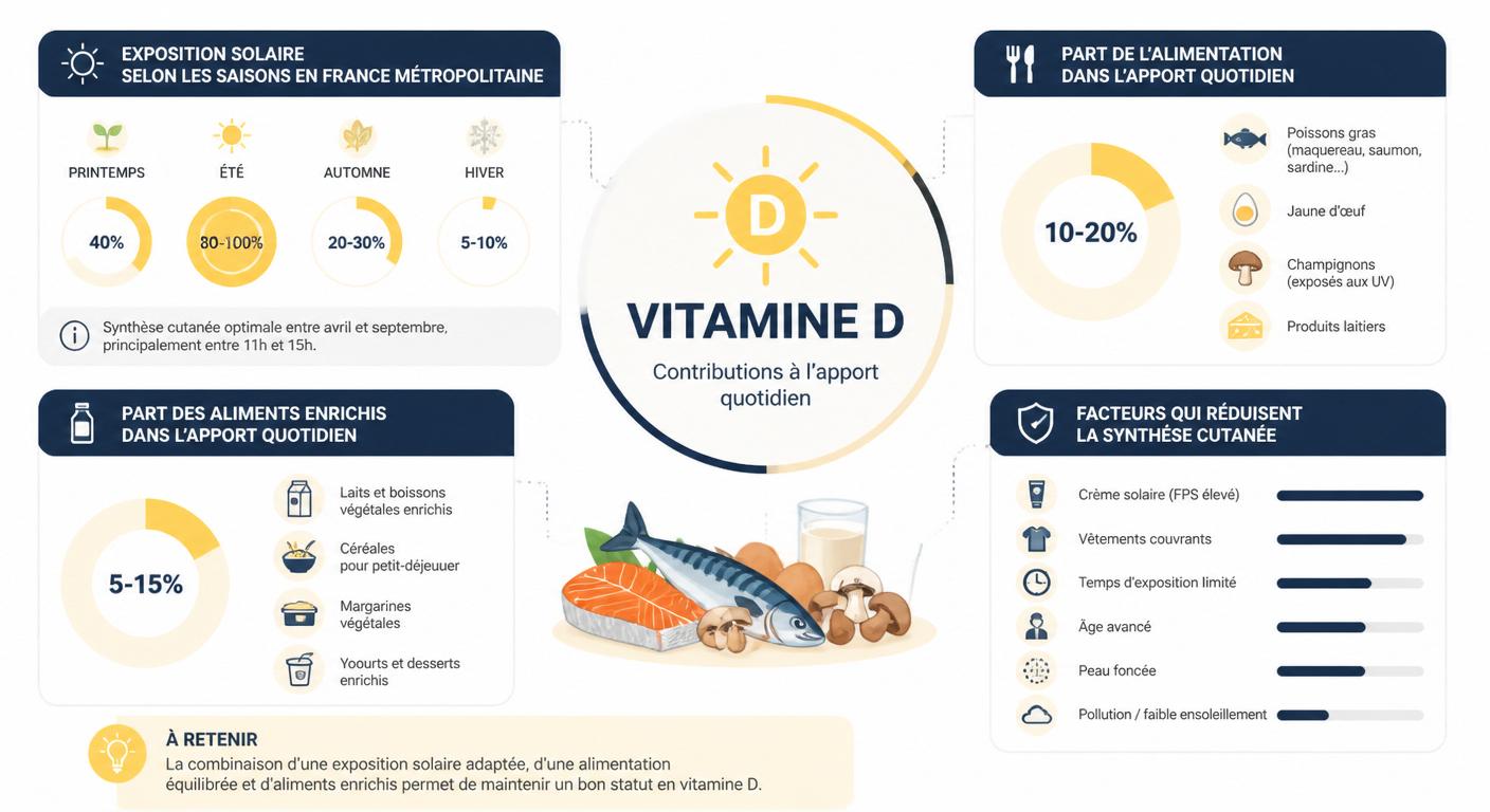 Infographie expliquant pourquoi les apports en vitamine D sont insuffisants en France