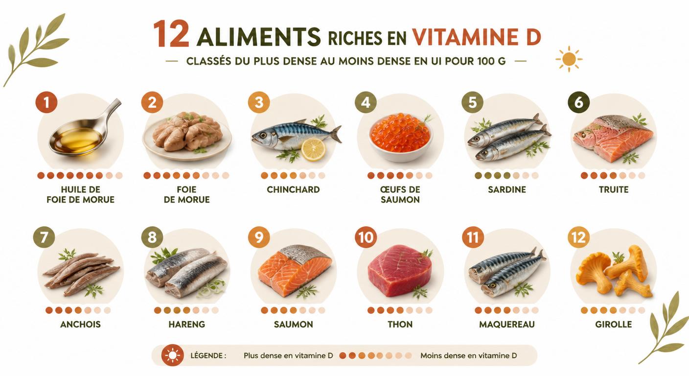 Infographie du classement des douze aliments les plus riches en vitamine D