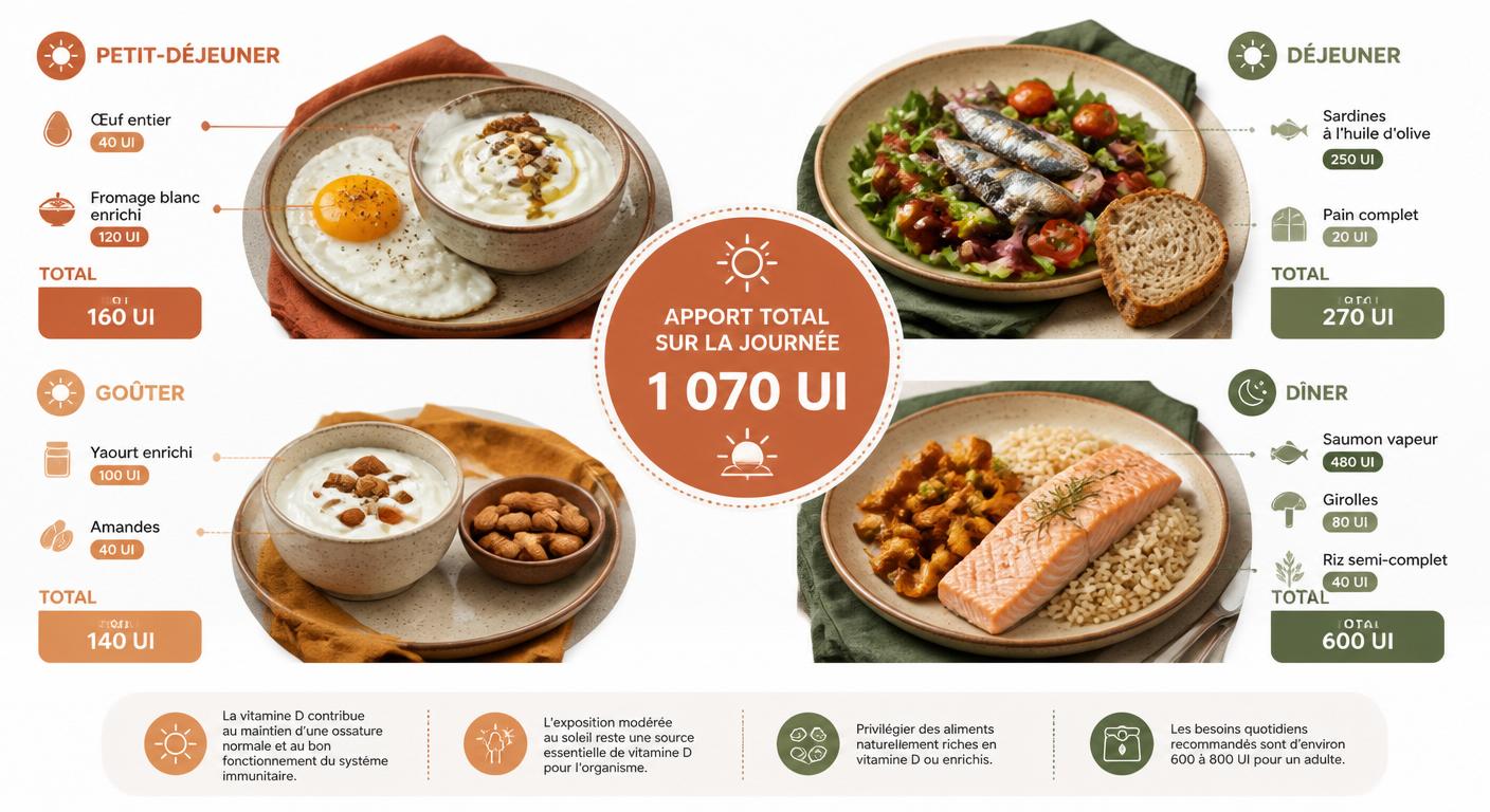 Infographie d'une journée alimentaire optimisée en vitamine D