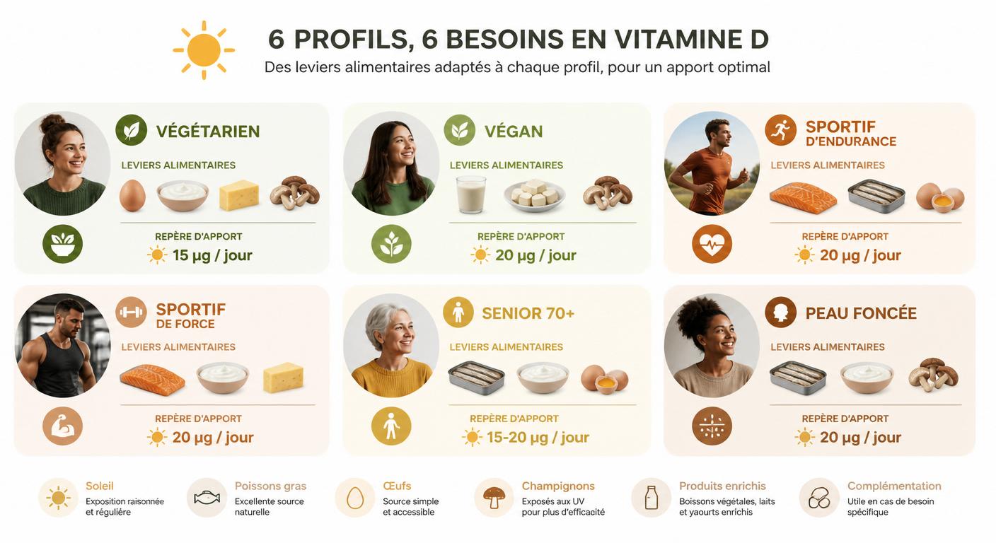 Infographie des ajustements alimentaires en vitamine D selon le profil