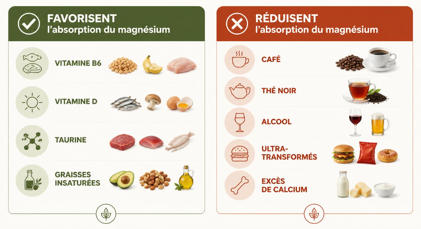 Infographie des cofacteurs et inhibiteurs de l'absorption intestinale du magnésium