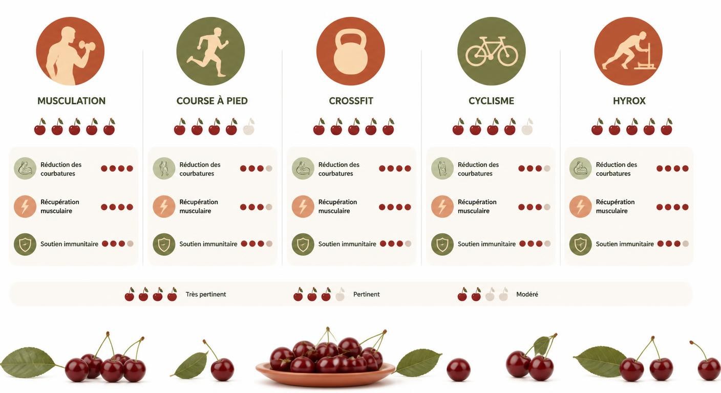 Infographie de l'usage de la cerise Montmorency selon la discipline sportive