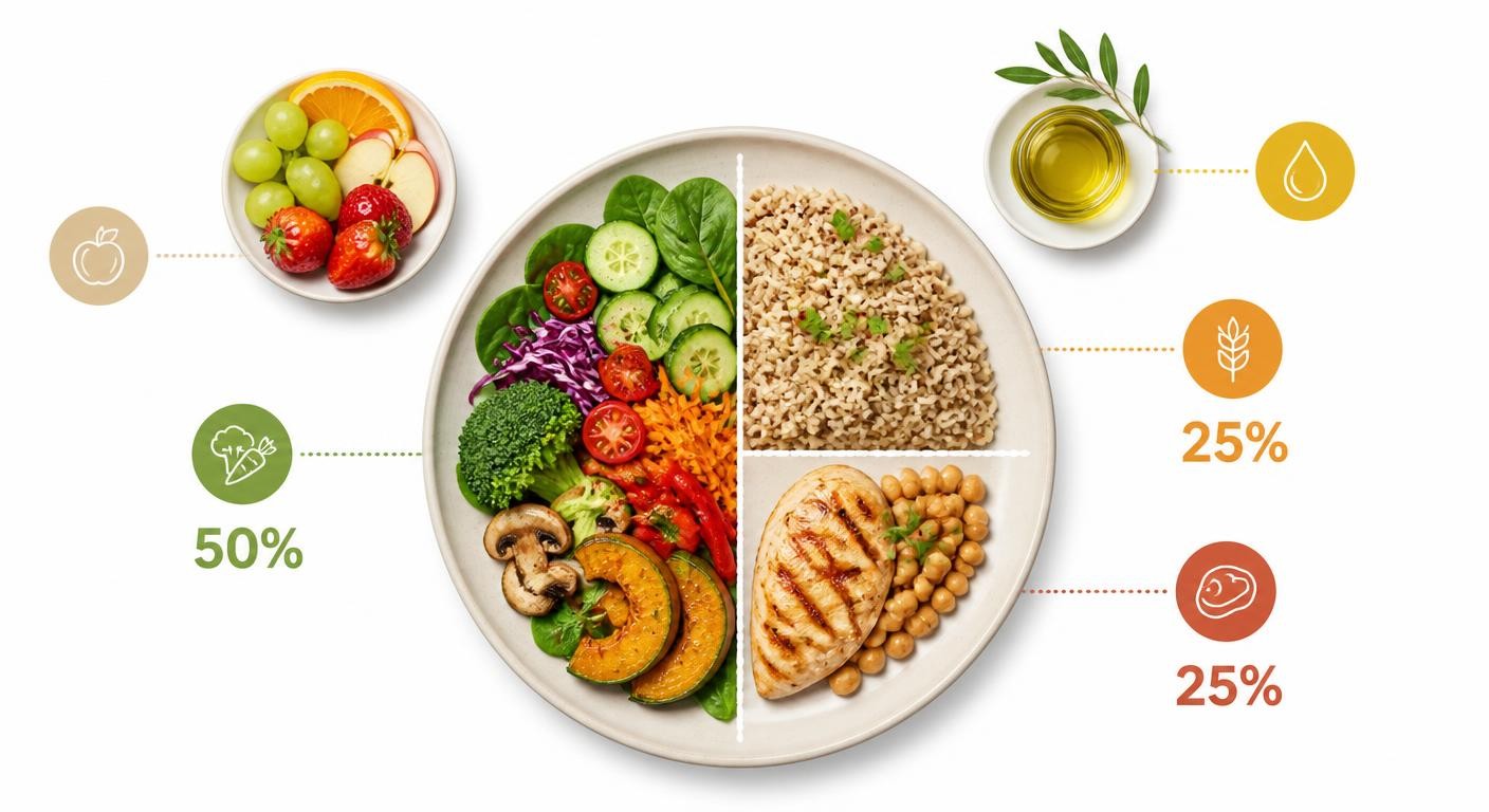 Assiette équilibrée avec ses proportions idéales