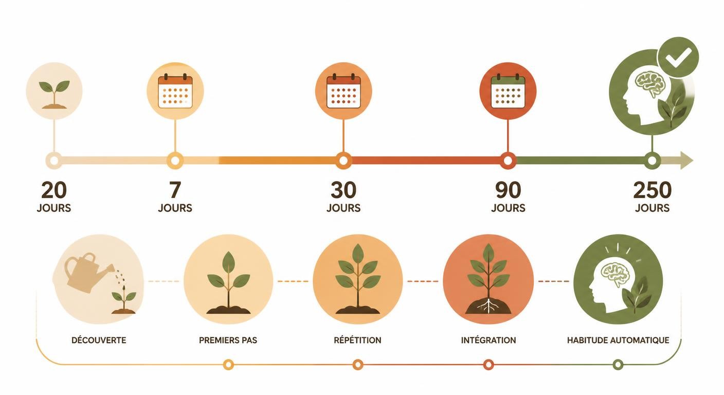 Frise du temps nécessaire pour ancrer une habitude alimentaire