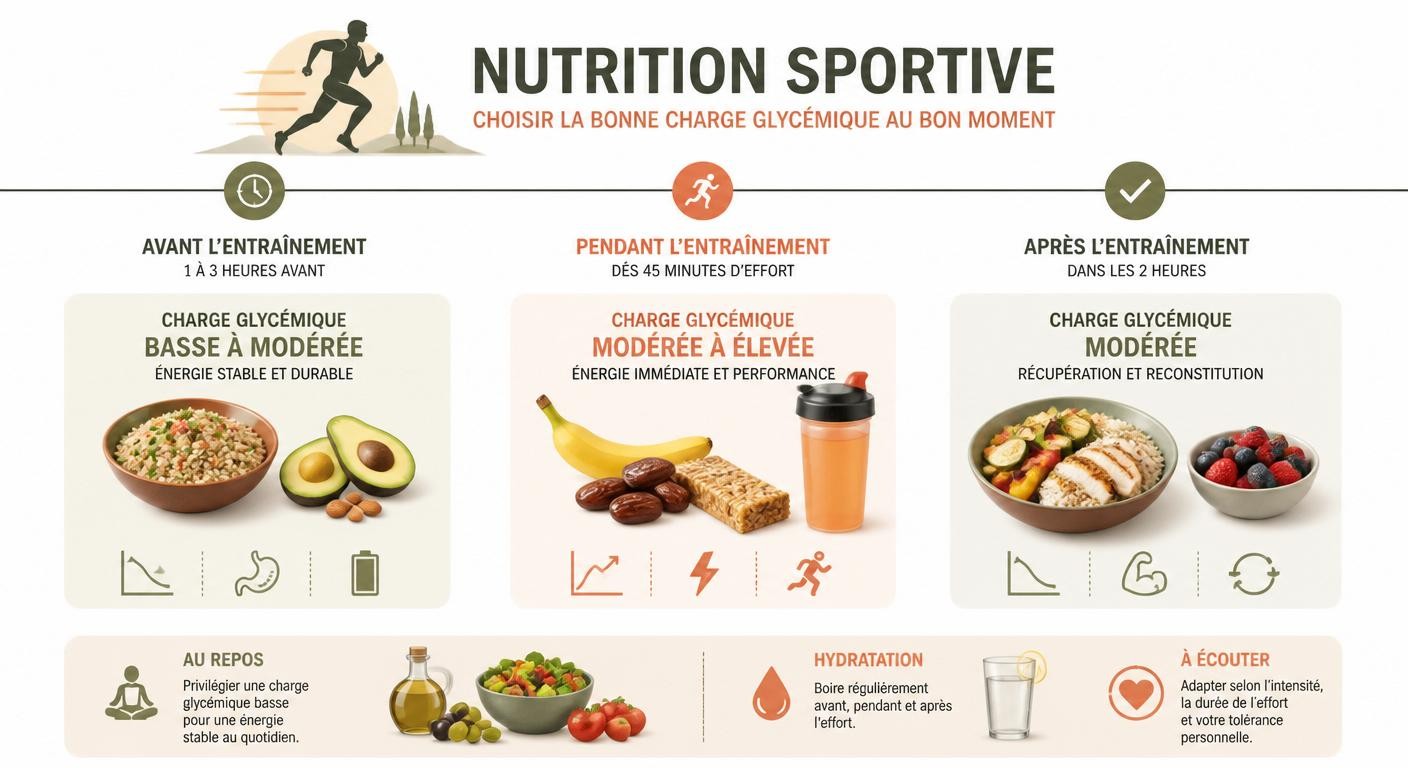 Choix de charge glycémique avant, pendant et après l'entraînement pour le sportif