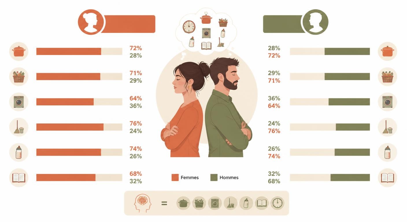 Infographie comparant la charge mentale entre femmes et hommes