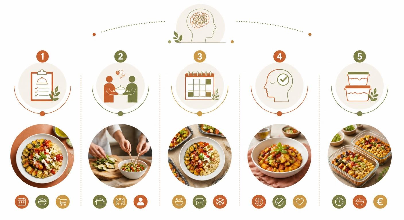 Infographie des cinq leviers pour réduire la charge mentale des repas