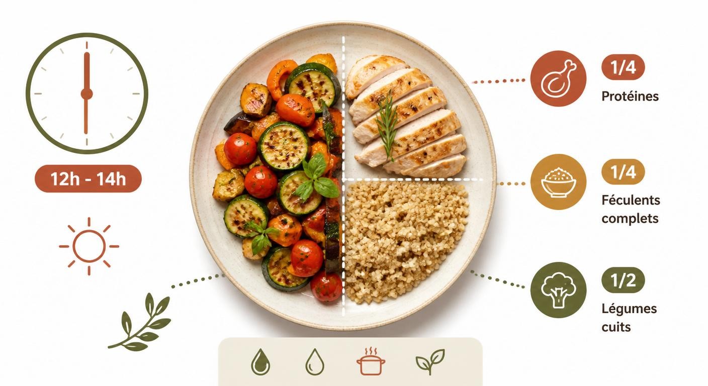 Assiette unique de déjeuner chrononutrition avec portions équilibrées