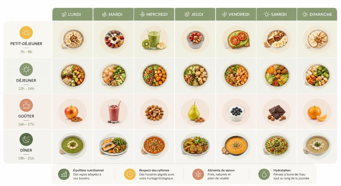 Planning hebdomadaire des horaires des repas en chrononutrition