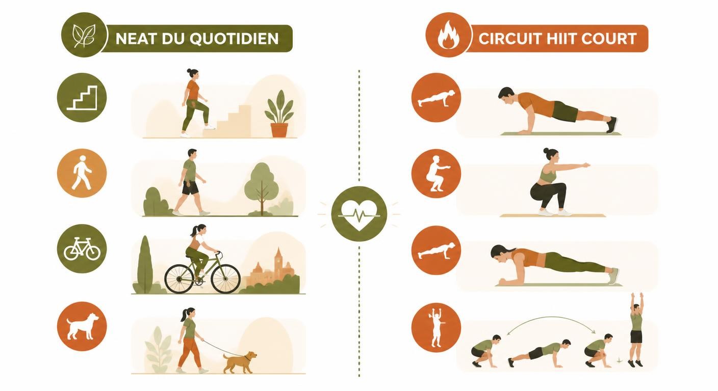 Infographie du NEAT et d'un circuit HIIT pour maigrir