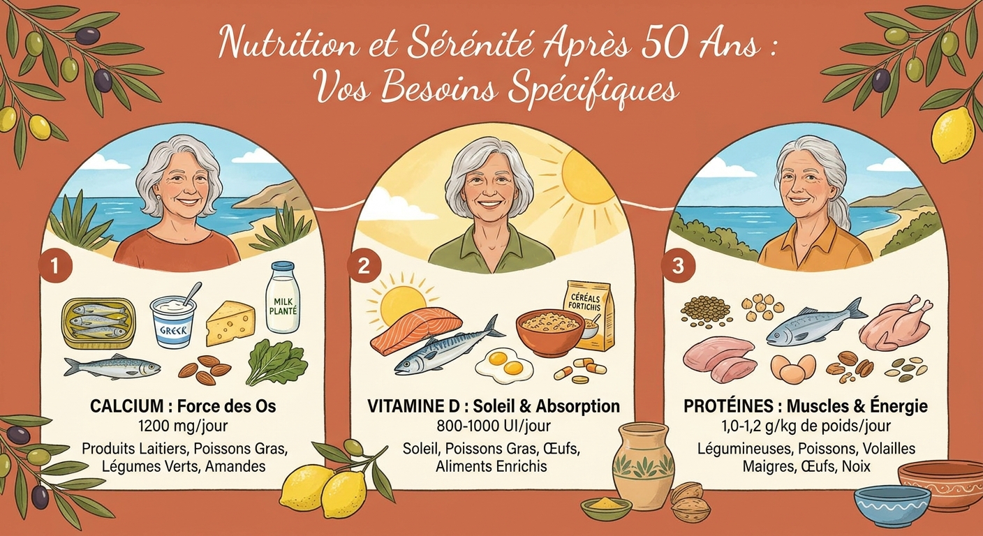 Infographie des besoins nutritionnels spécifiques après 50 ans