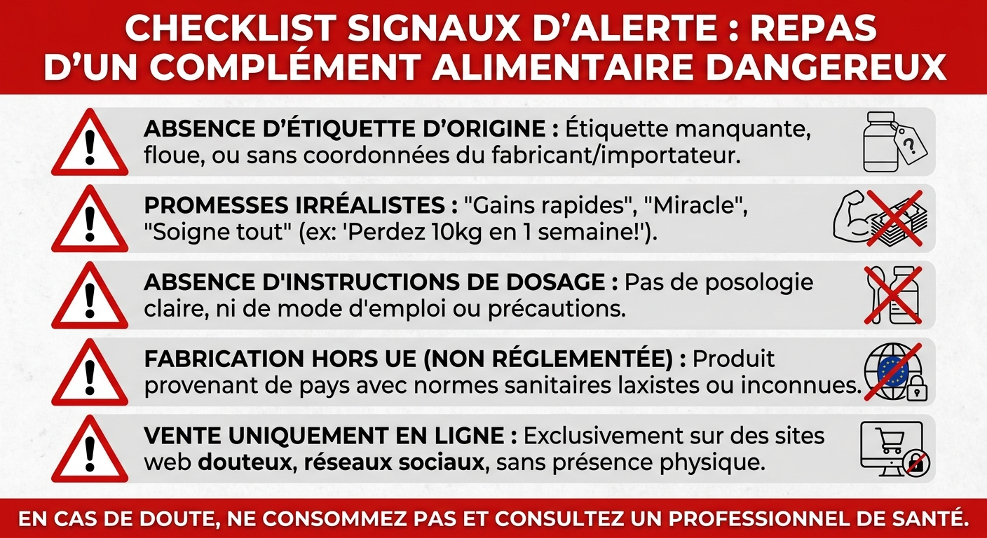 Checklist des signaux d'alerte pour repérer un complément alimentaire dangereux