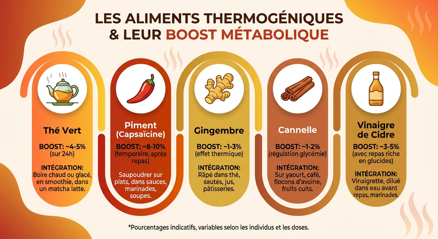 Infographie des aliments thermogéniques à intégrer au quotidien