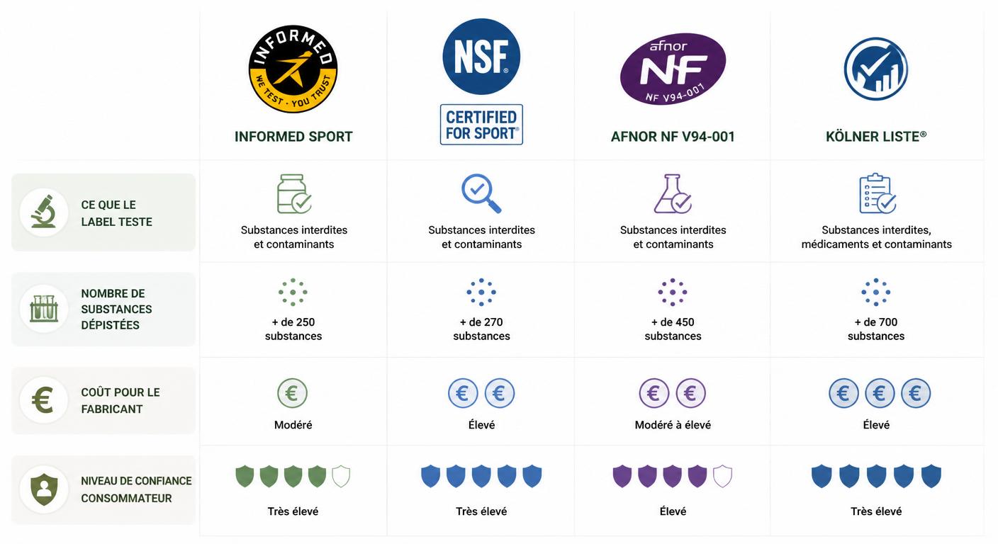 Comparatif des principales certifications qualité pour les complements alimentaires sportifs