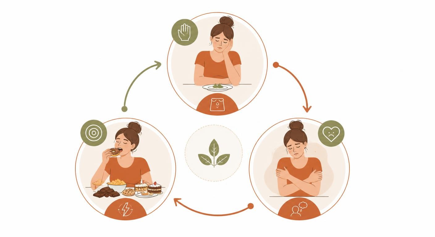 Infographie du cercle vicieux restriction, culpabilité, compulsion