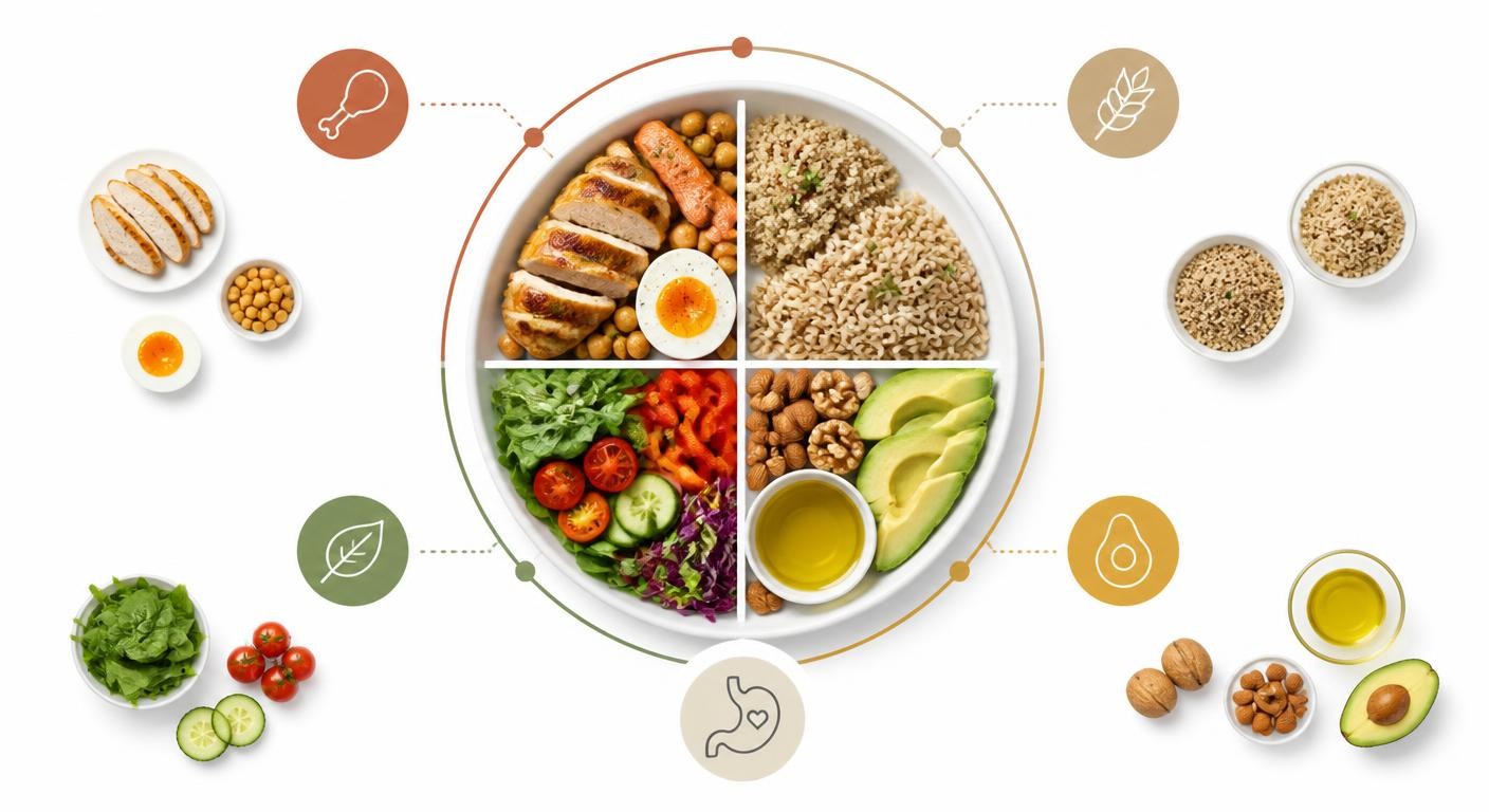 Infographie de l'assiette équilibrée anti-fringale