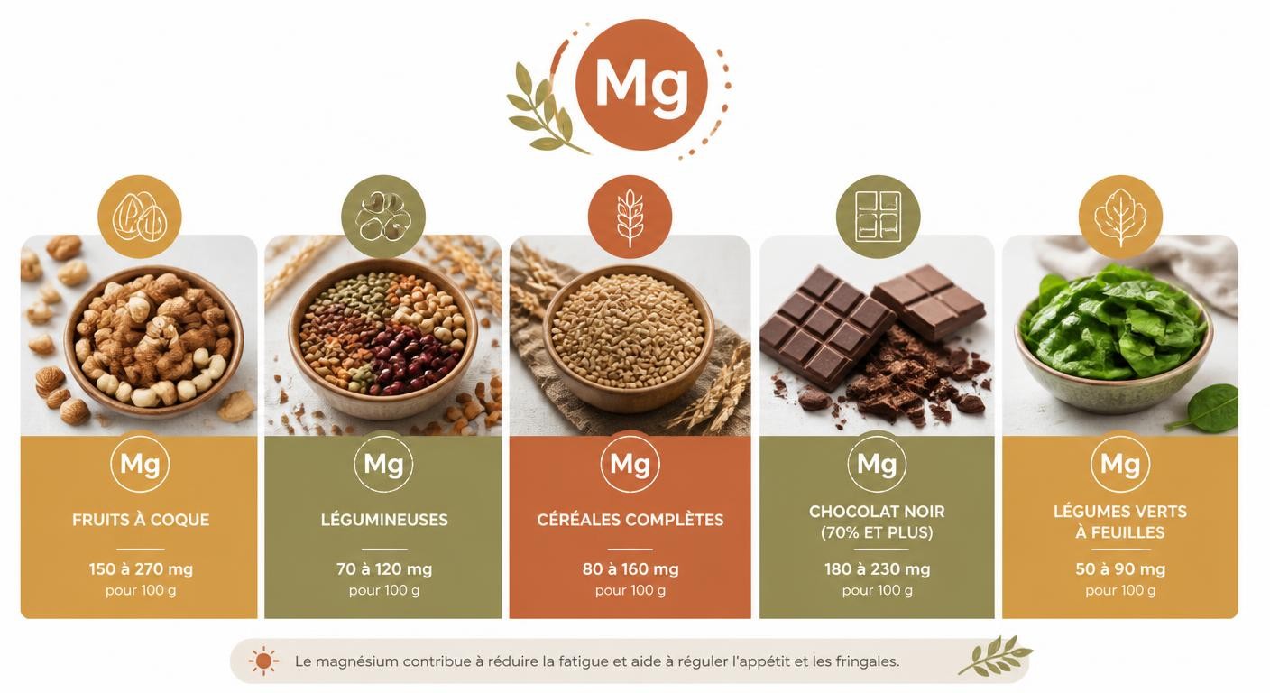 Infographie des aliments riches en magnésium pour réduire les fringales